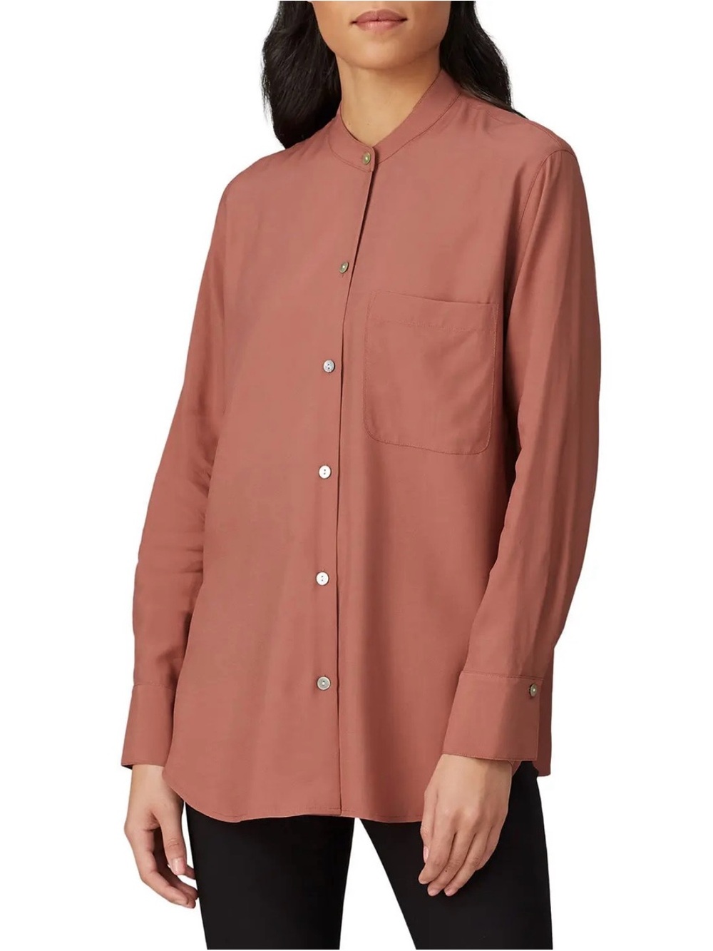 VINCE Relaxed Band Collared Button-Front Shirt - Dusty Rose